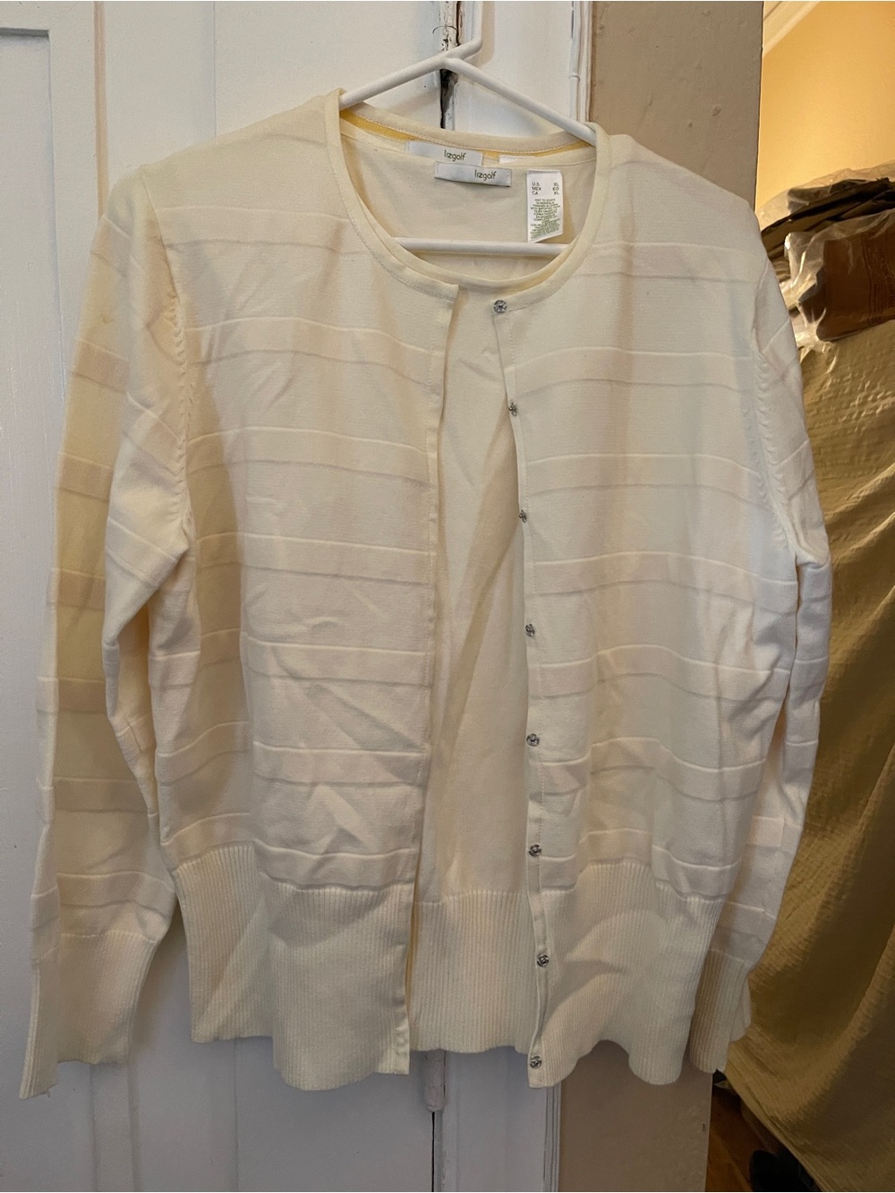 Liz golf Ivory Button-Front Ribbed Cardigan Sweater ( Two pieces)